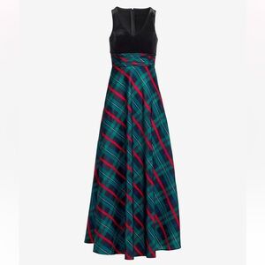Boston Proper Velvet Bodice Plaid Maxi Gown size 8